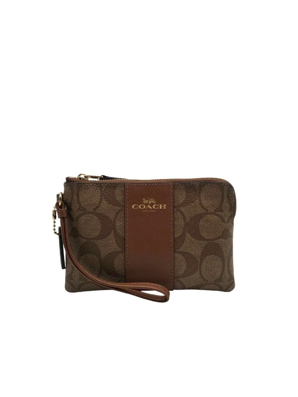 Coach Brown Signature Coated Canvas Wristlet